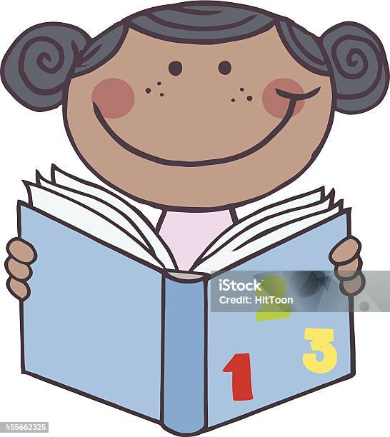 African American Smiling Kid Girl Reading A Book Stock Illustration - Download Image Now - Adult, Adults Only, African Ethnicity