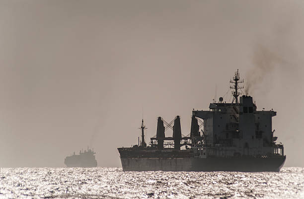 Cargo ships in me Red stock photo