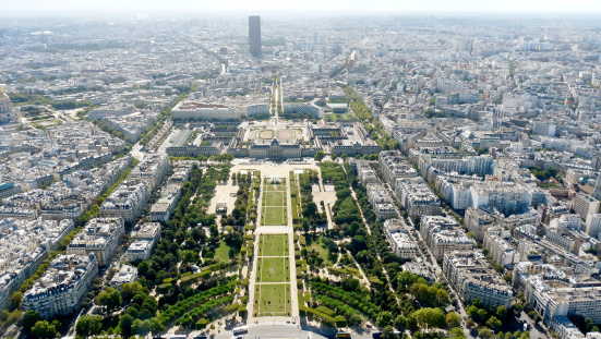 Champ de Mars and Paris city, view from the Eiffel Tower