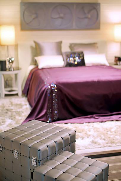 istock Excellent and luxurious bedroom in a wooden house 455683033