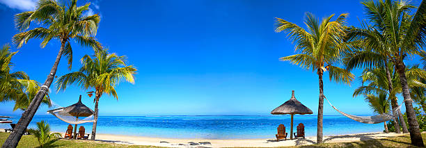 Tropical beach panorama stock photo