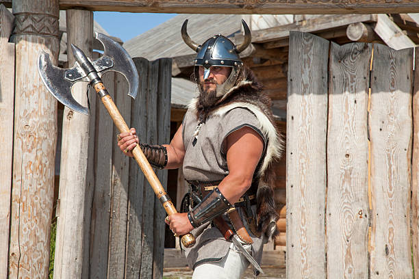 istock strong Viking outside his home 455684709