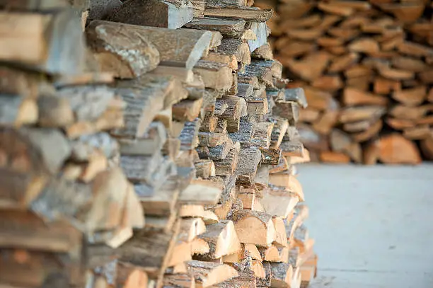 A picture of stacked firewood.