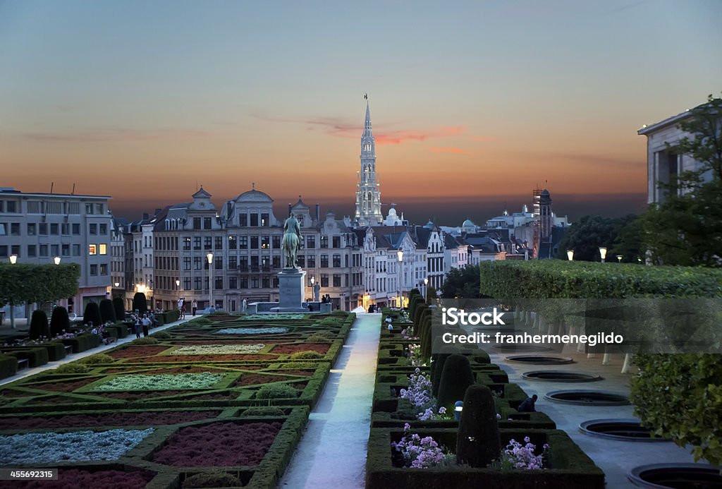 Monts des Arts. Brussels. Cityscape of Brussels from Monts des Arts at dusk Brussels-Capital Region Stock Photo