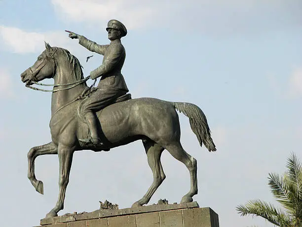 Monument to Ataturk, the first president of Turkey, located in Izmir.  His surname means Father of the Turks and was granted to him, and only to him,  by parliament in 1934.