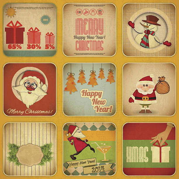 istock Retro Merry Christmas and New Years Card. Set 455769519