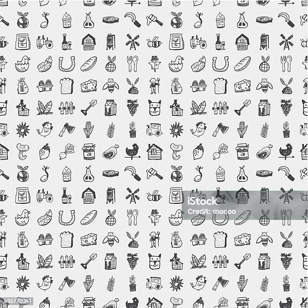 Farm Related Little Icons On Grey Scale Stock Illustration - Download Image Now - Icon Symbol, Drawing - Activity, Farm