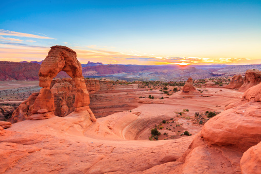 Beautiful Evening Sunset, Sandstone Desert Landscape Near Moab, Utah