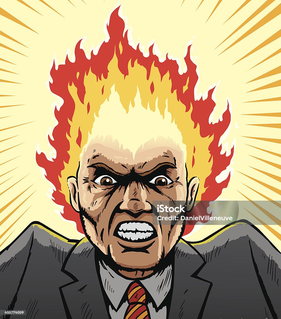 Comic book style image of a man with his head on fire drawing of a hot tempered man Fire - Natural Phenomenon stock vector