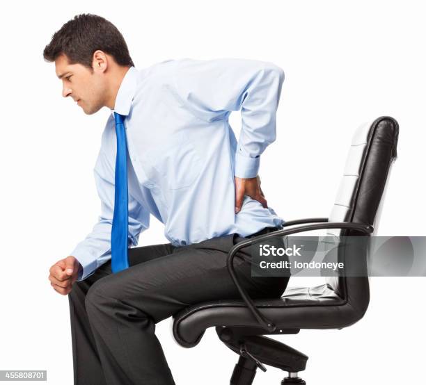 남자 사업가 허리통증격리됨에 남자에 대한 스톡 사진 및 기타 이미지 - 남자, 허리통증, 사무실 의자