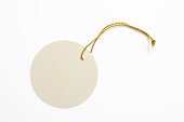 Isolated shot of blank round tag on white background