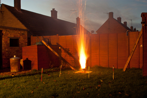 A firework fountain exploding into erruption.