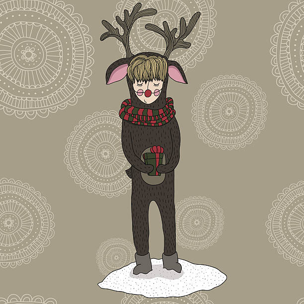 Deer girl vector art illustration
