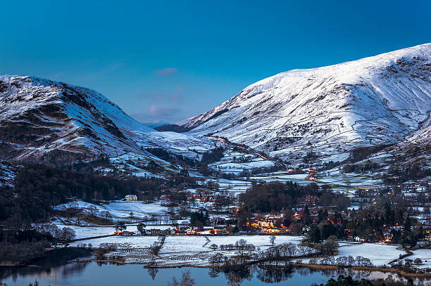 English Lake District: wintry Grasmere at dusk