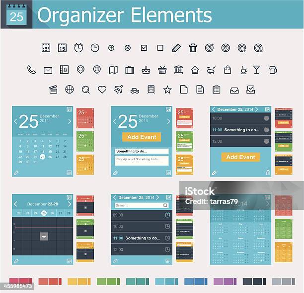 Organizer Elements Stock Illustration - Download Image Now - Graphical User Interface, Calendar, Mobile App