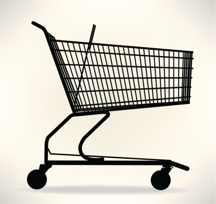Graphic silhouette illustration of a shopping cart. Check out my 