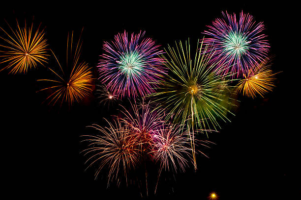 istock Colorful fireworks on the black sky background 455991891