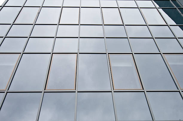 Blue window-pane with steel elements stock photo