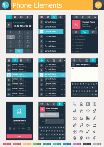 Set of the simple dialer interface icons and elements