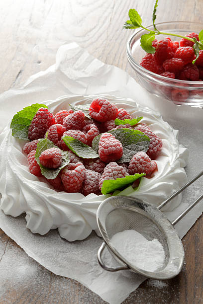 Desserts: Pavlova with Raspberries and Mint