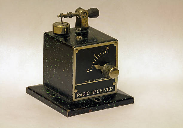 Antique crystal radio with tuning coil and adjustable detector