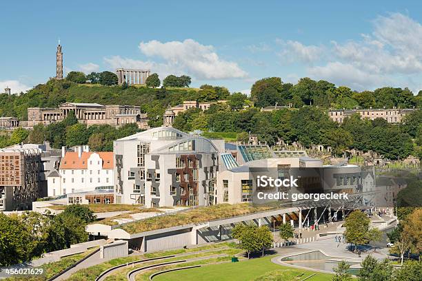 Scottish Parliament And Calton Hill In Edinburgh Stock Photo - Download Image Now - Holyrood, Scottish Parliamentary Building, Edinburgh - Scotland