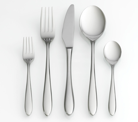 Fork, knife and spoon set on white background with clipping path