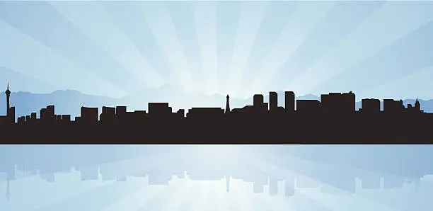 Vector illustration of A silhouette of the Skyline of Las Vegas on blue background