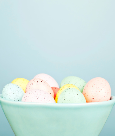 Bowl of speckled eggs for Easter