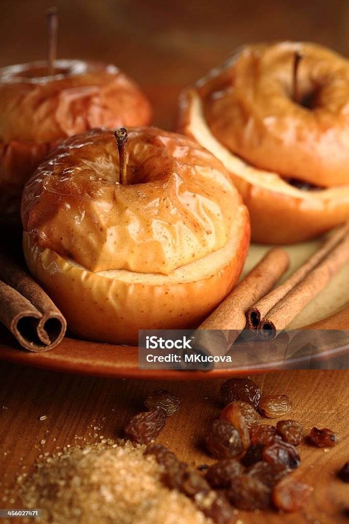 Baked apples Baked apples on palte and ingredients. Baked Apple Stock Photo