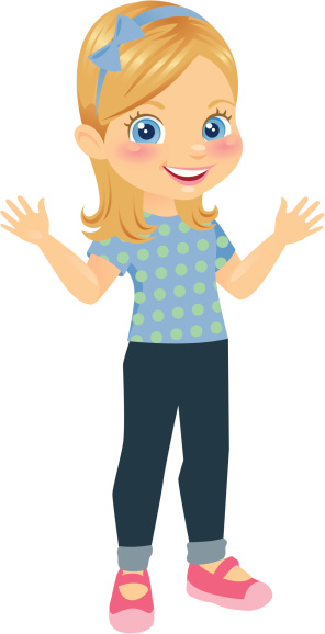 A happy little girl with blonde hair and blue eyes. Color changes are simple in Adobe Illustrator for easy customization. 