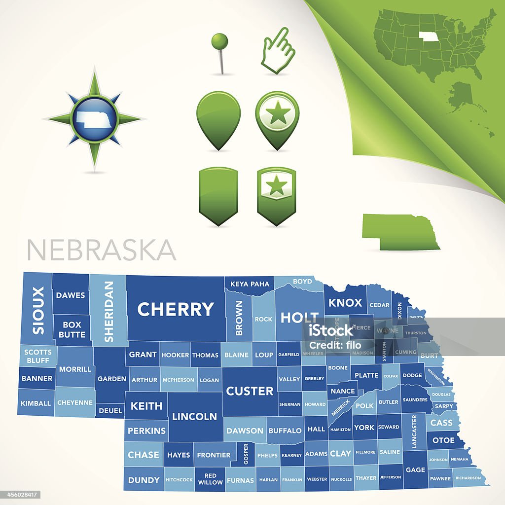Nebraska County mapa - Vetor de Nebrasca royalty-free