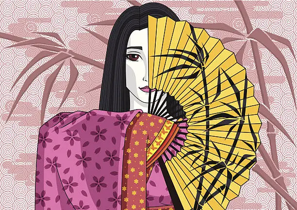 Vector illustration of Japanese Girl with Fan