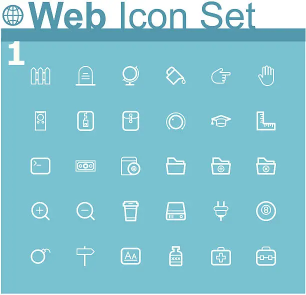 Vector illustration of White outline on light-blue background web icons