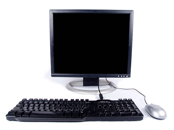 istock Personal computer monitor with keyboard and mouse over white 456034217