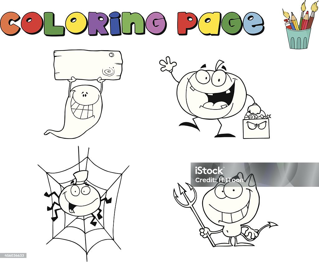 Coloring Page Halloween Monsters 2 Similar Illustrations: Black And White stock vector