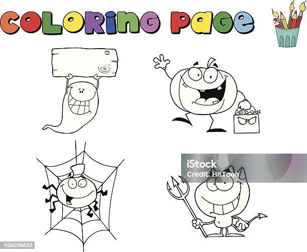 Coloring Page Halloween Monsters 2 Stock Illustration - Download Image Now - Black And White, Cartoon, Celebration