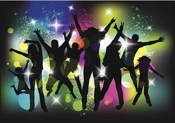 Vector illustration of Silhouettes of young people dancing at a party