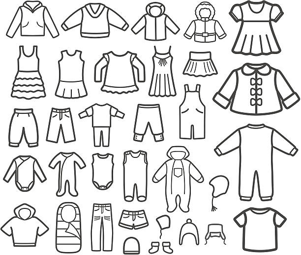 set mit kinder kleidung. - jacket child clothing fashion stock-grafiken, -clipart, -cartoons und -symbole