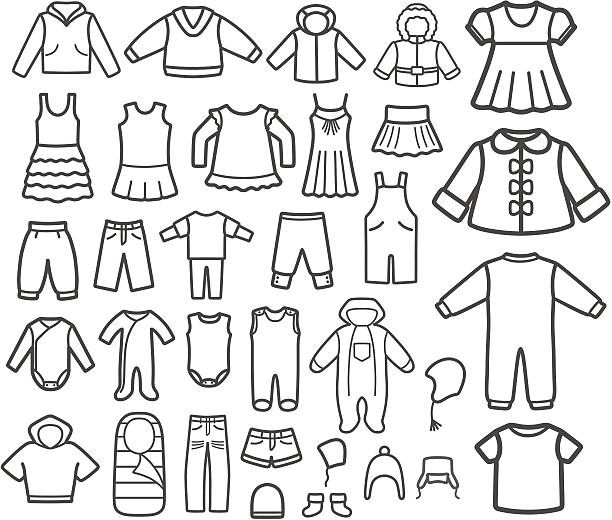 illustrations, cliparts, dessins animés et icônes de ensemble de vêtements d'enfants. - short sleeved illustrations