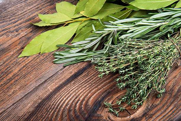 Fresh thyme, rosemary and laurel bay leaves
