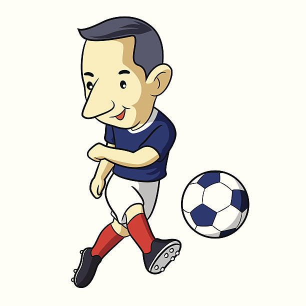 fußball kid comic - soccer action child purple stock-grafiken, -clipart, -cartoons und -symbole