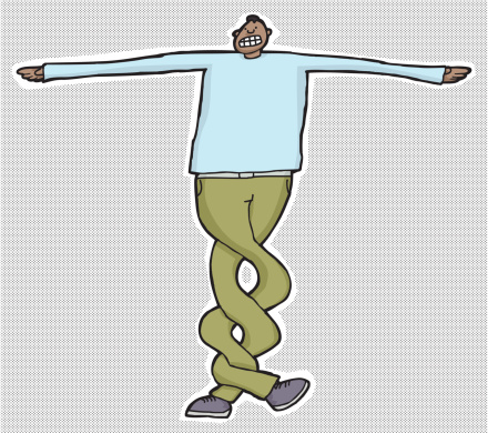 Man with clenched teeth and twisted legs. Download includes high resolution JPG with layered EPS.