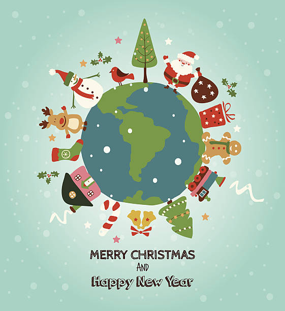 ilustrações de stock, clip art, desenhos animados e ícones de cartão de natal planeta.  vector - new years eve 2014 christmas retro revival