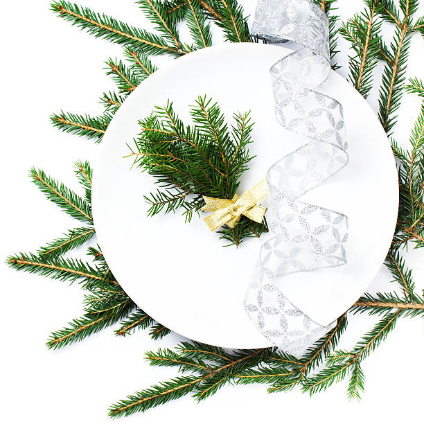 istock Festive  table setting with Christmas ornaments and copy space f 456065035