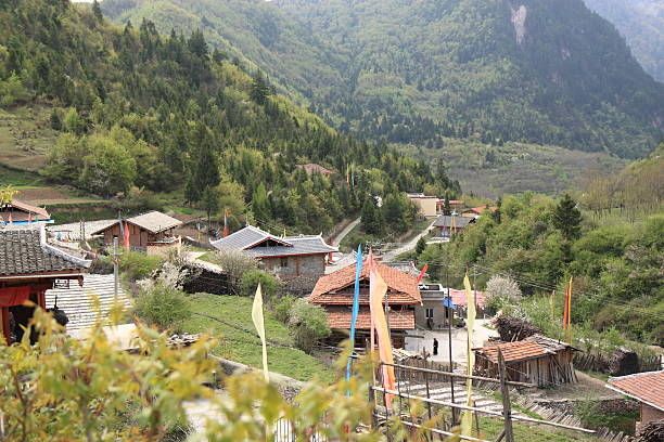 Peaceful Jiuzhaigou village in China