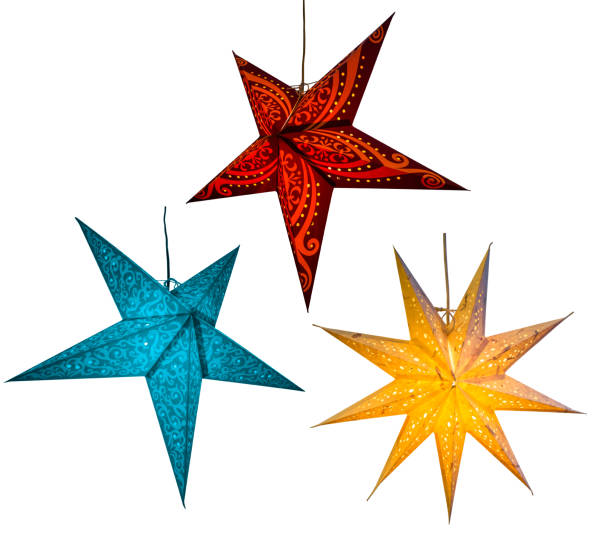 Christmas lighting stars Christmas colorful hanging stars isolated on white background christmas star shape christmas lights blue stock pictures, royalty-free photos & images