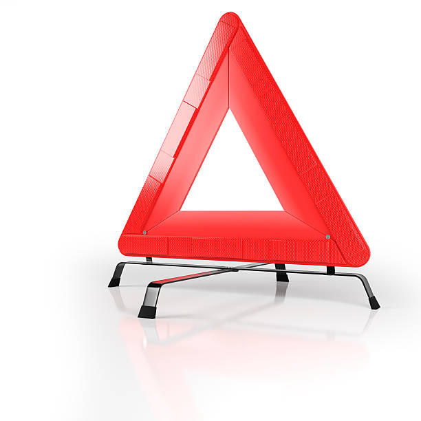 Warning triangle 3D Warning triangle isolated on white with reflective background isosceles triangle stock pictures, royalty-free photos & images