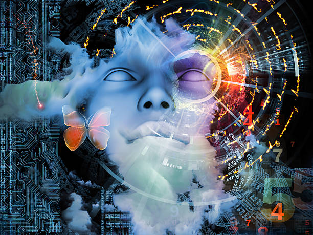 The Dreamer Beyond Human series. Collage of human, geometric and natural forms on the subject of inner reality, mental health, imagination, mysticism, thinking and dreaming. esher stock pictures, royalty-free photos & images