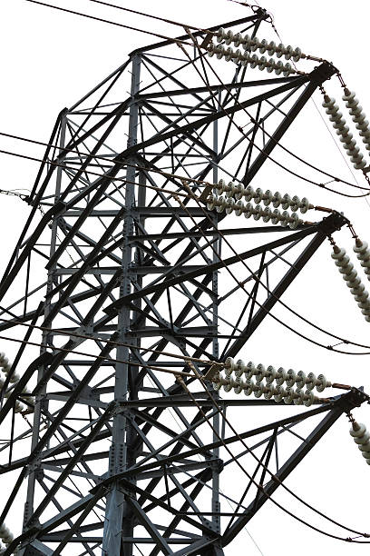 istock High voltage electricity pylon against white background 456068861